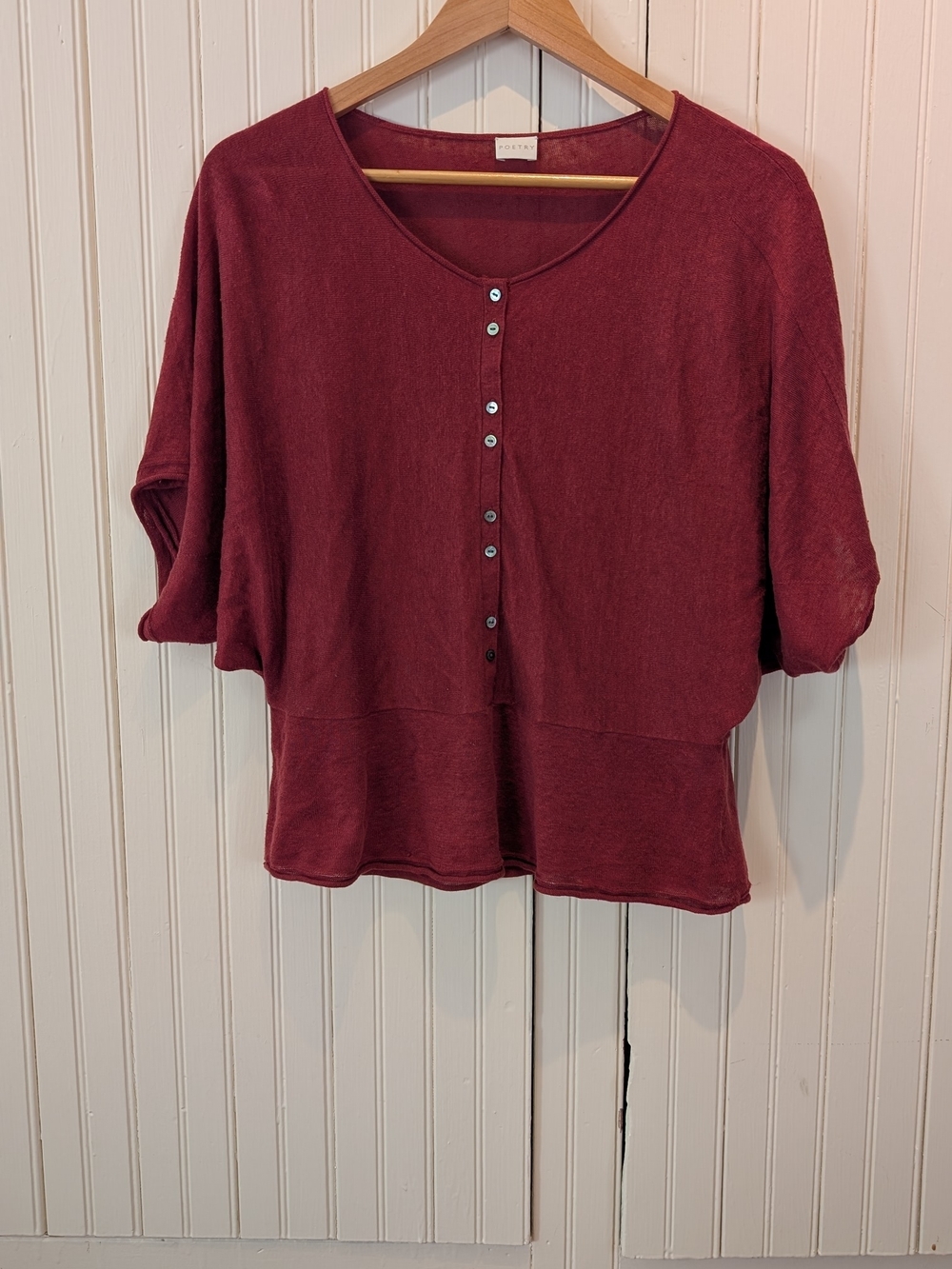 Poetry fashion, Linen Button Front Women's Sweater - Burgundy